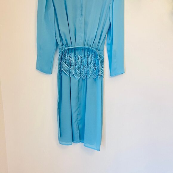 Vintage 70s Lady Colony Parkway Dress | Sky Blue Lace Trim | Made in Canada - Picture 7 of 10
